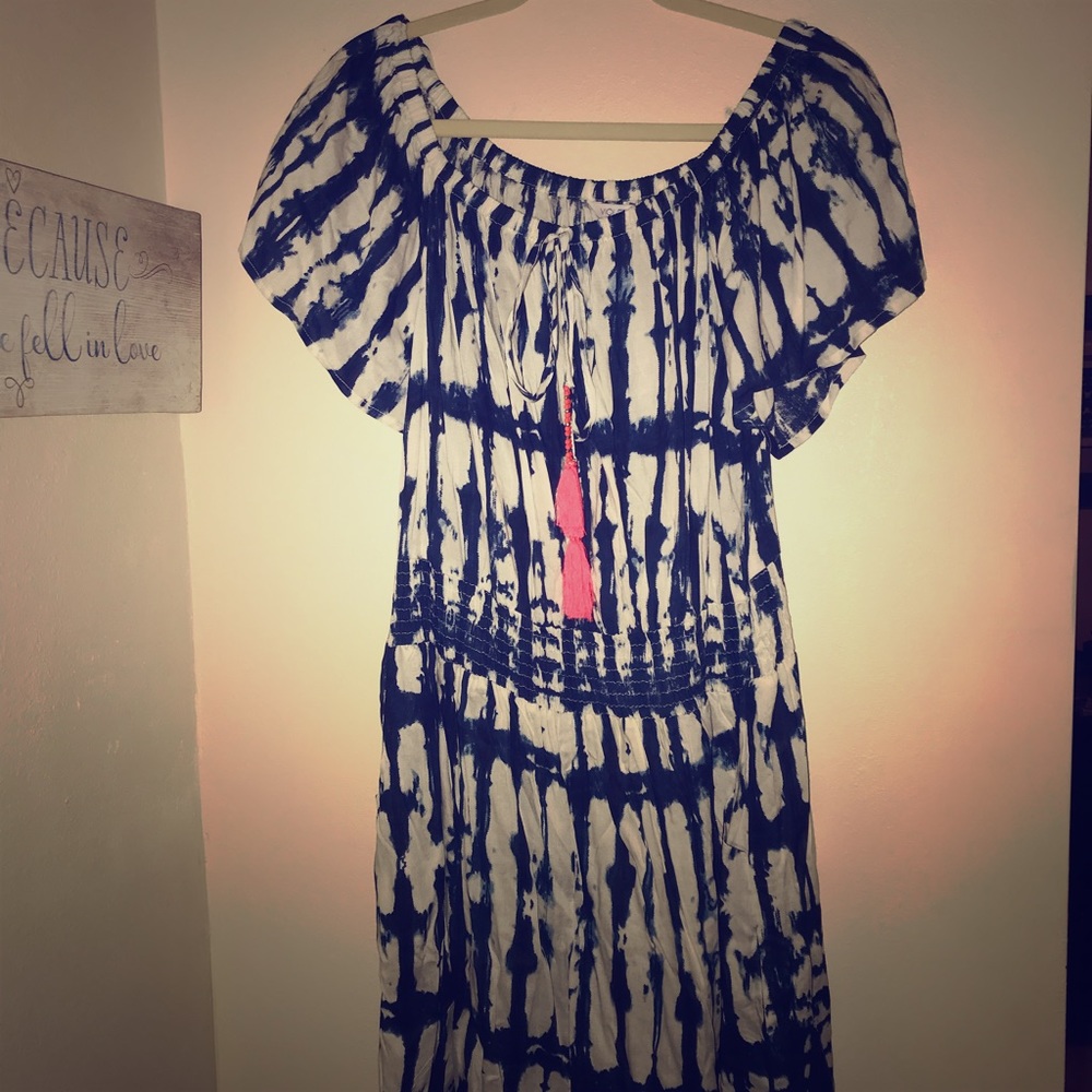 Blue and white flutter sleeve shorts romper